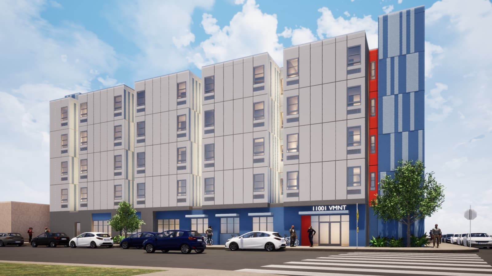Architectural rendering of the completed light gauge steel volumetric modular building.