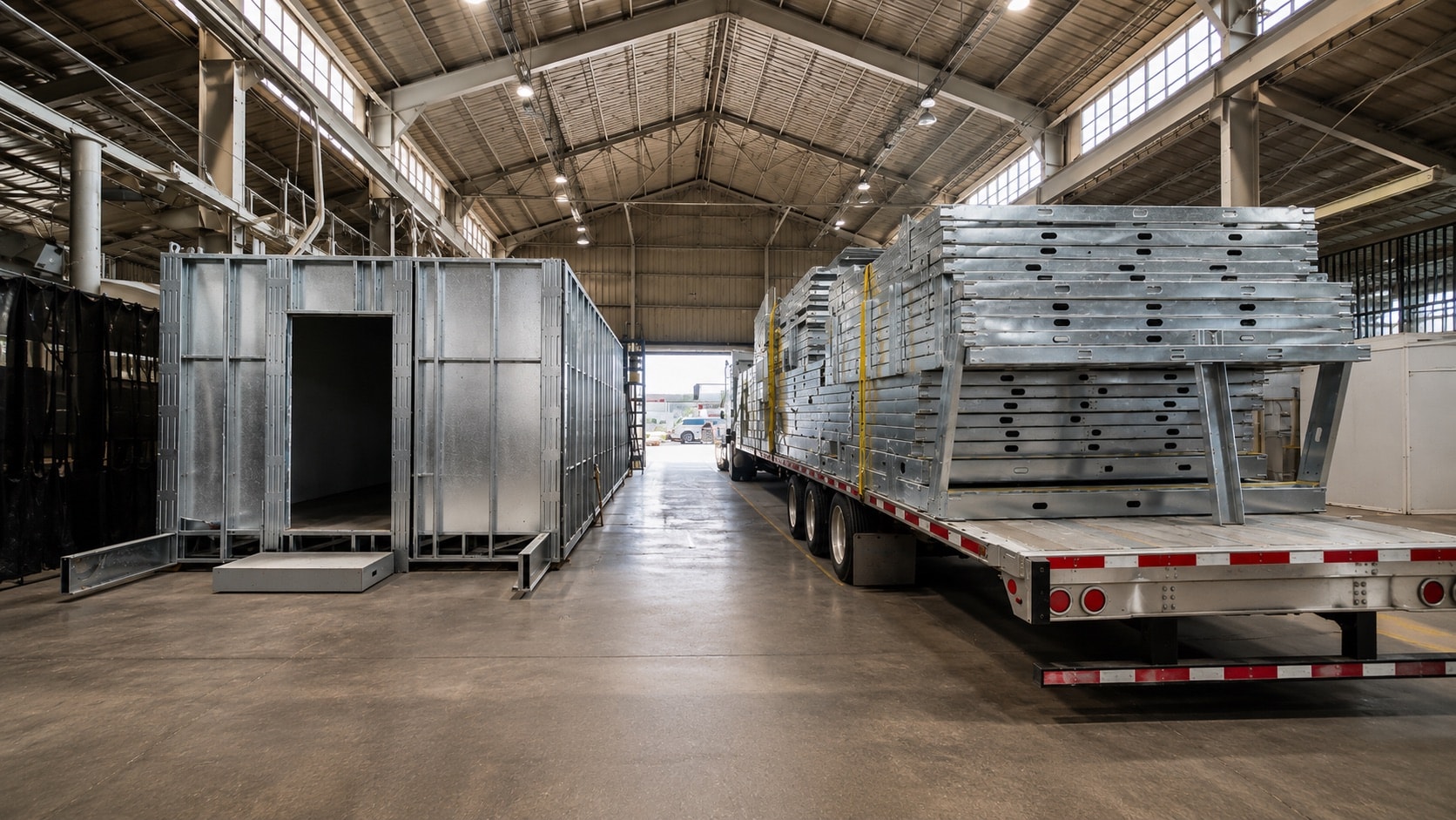 Modular and panelized light gauge steel units inside a steel fabrication facility