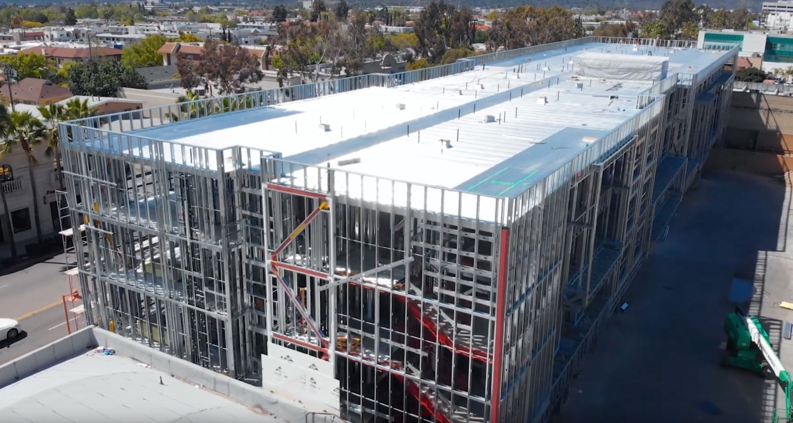 Aerial view of the Holiday Inn & Suites in Glendale during light gauge steel framing.